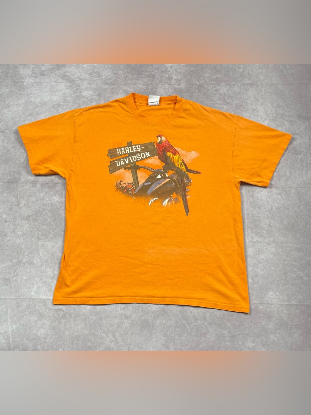 Harley Davidson T-Shirt Adult XL Orange Parrot Biker Motorcycles Y2K Florida